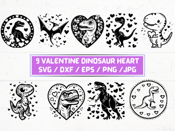 9 Valentine Dinosaur Heart SVG